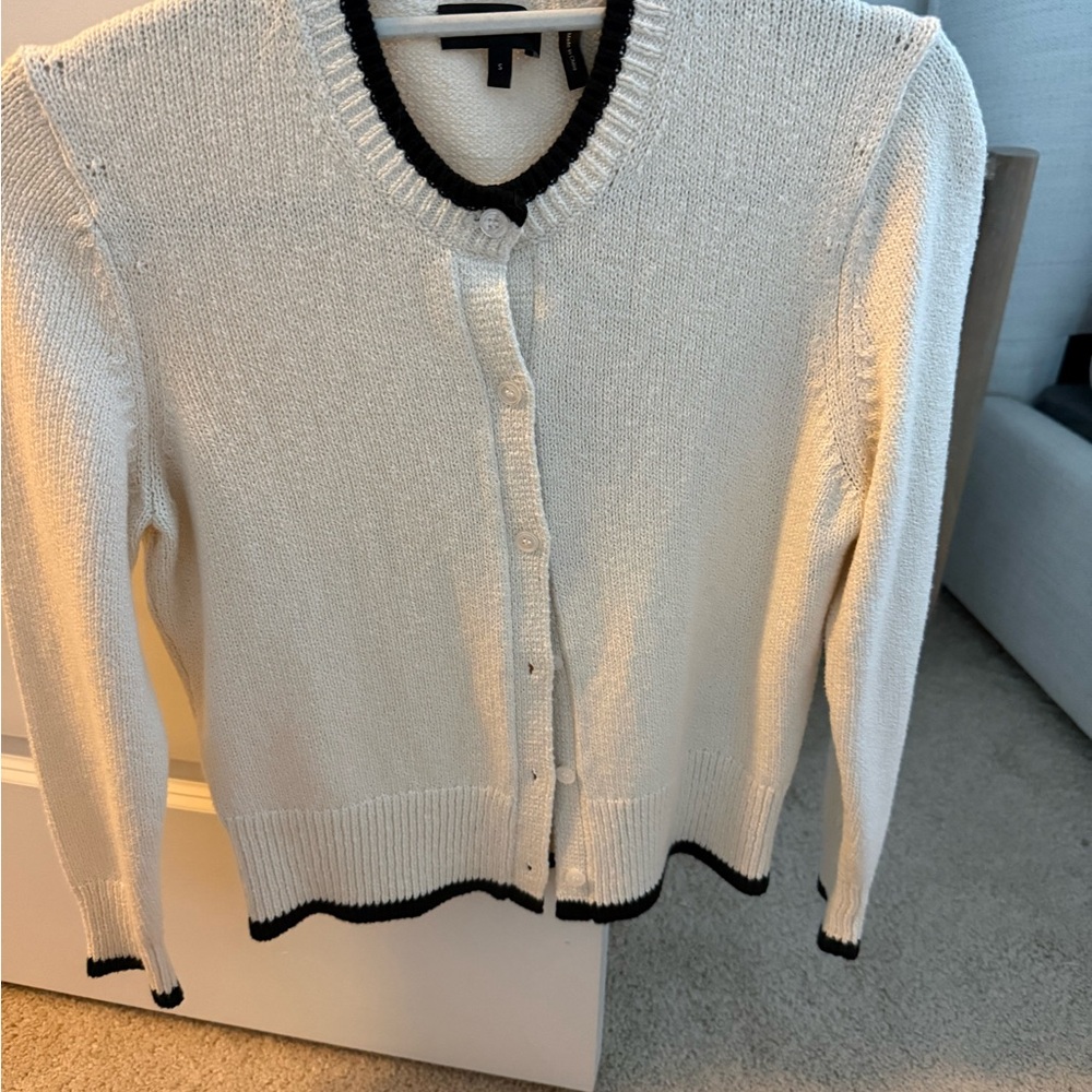 Classic Cream Theory Knit Cardigan with Black Trim - Women Sweater